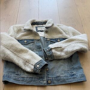 Kids Denim & Sherpa Jacket - Cream Sherpa, Light Blue Denim